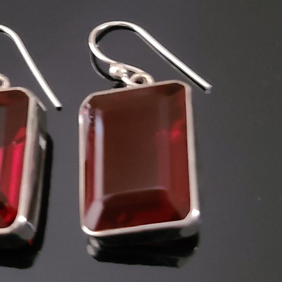 Red Garnet Dangle Earrings Sterling Silver-Chunky Earrings-Casual Earrin… - Picture 5 of 7